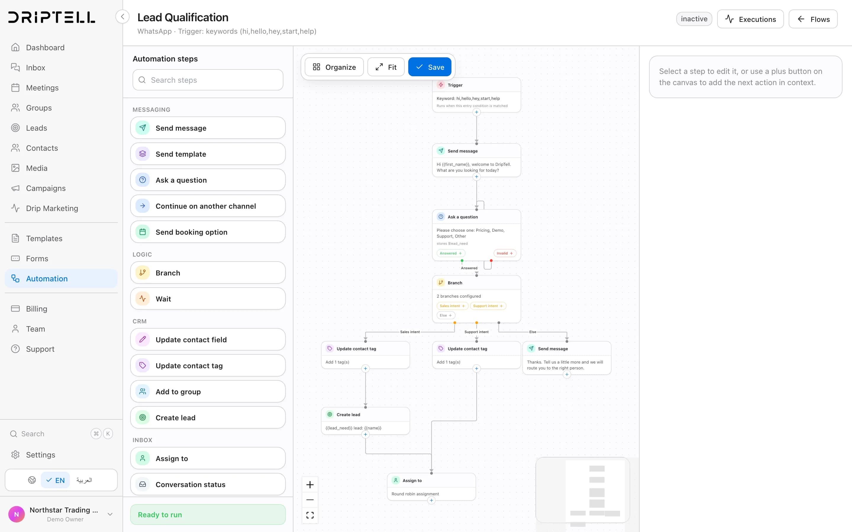 DripTell visual automation builder
